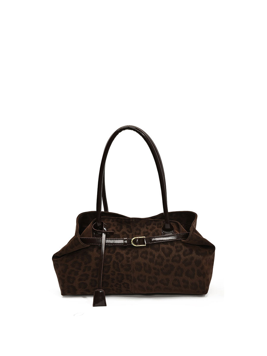Vintage Leopard Print Baguette Bag Coffee
