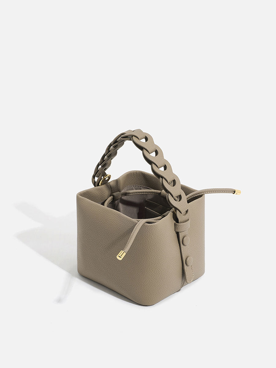 Genuine Leather Basket Tote Bag Pink