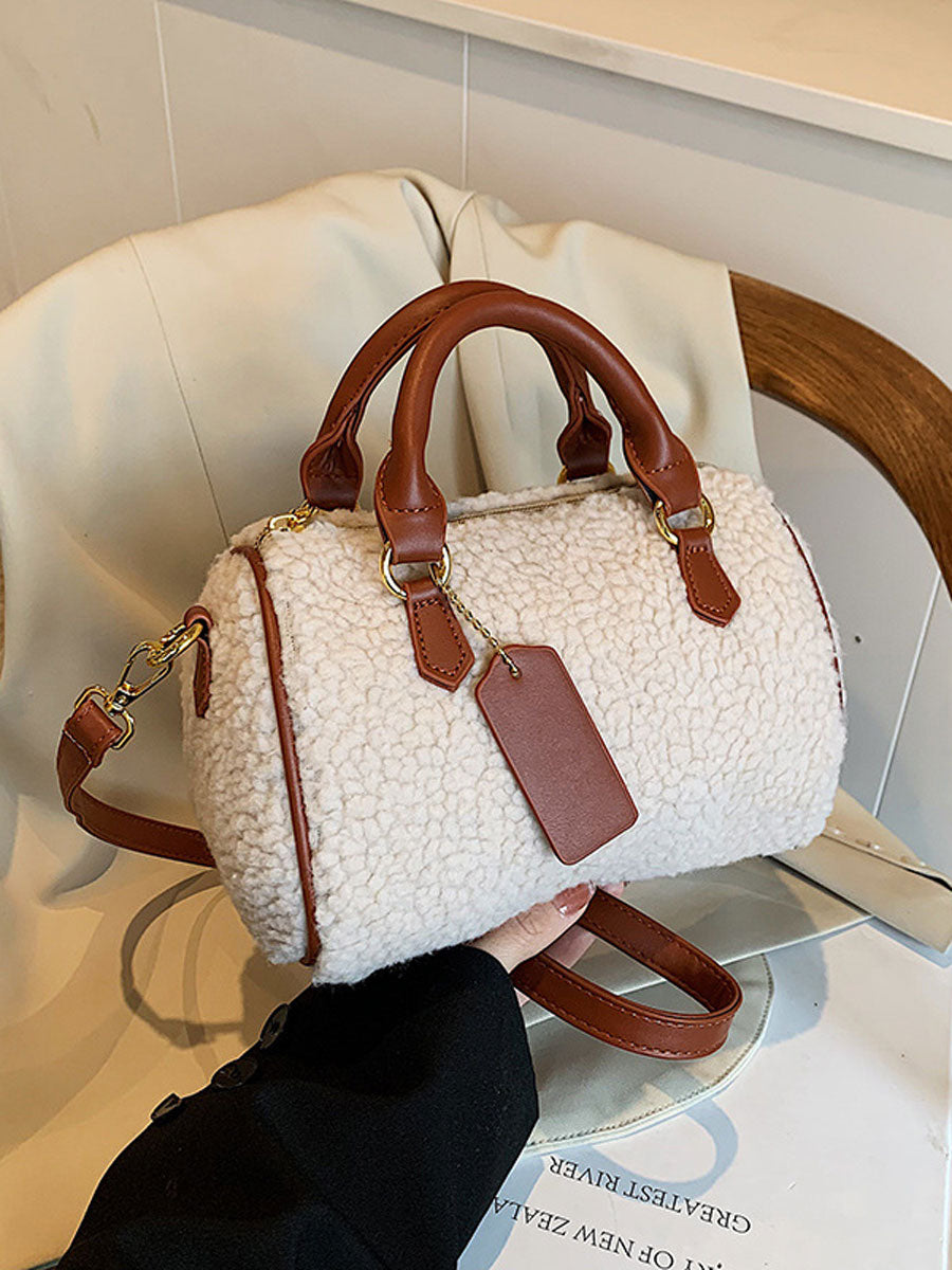 Winter Plush Boston Crossbody Bag Beige