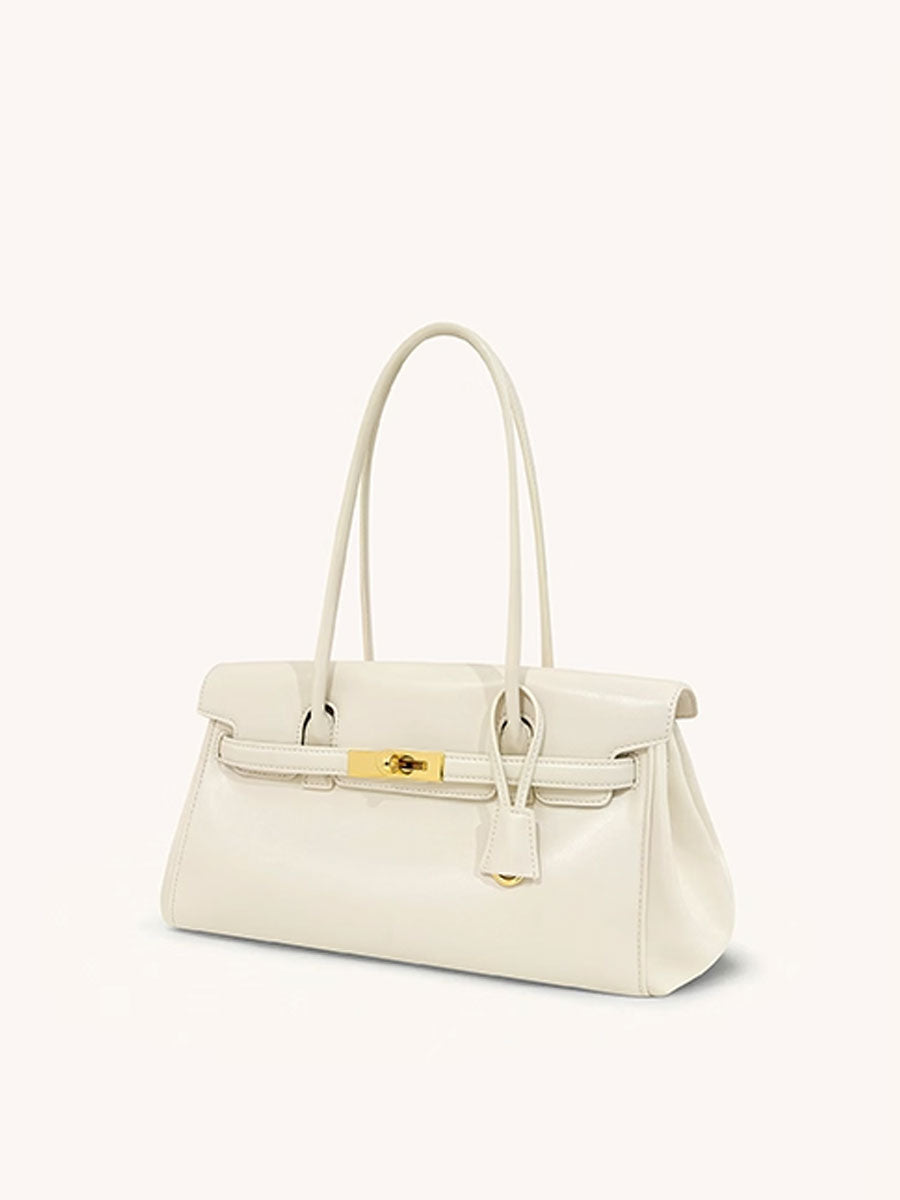Kelly-Style Baguette Shoulder Bag Cream White