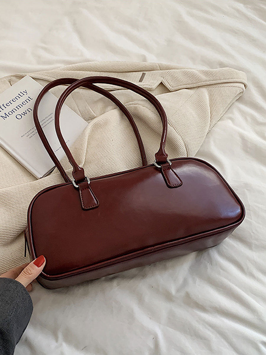 Vintage Glossy Boston Shoulder Bag Black