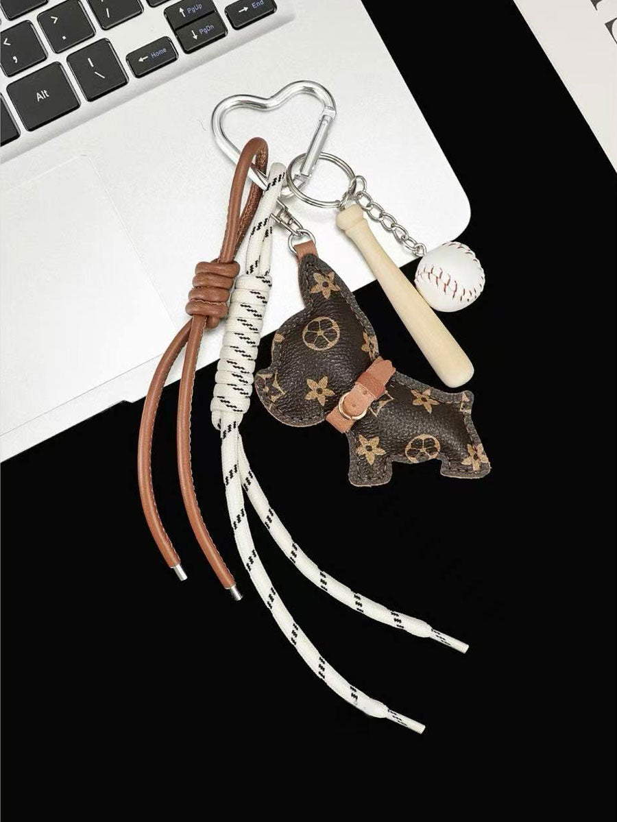 Sporty Leather French Bulldog Keychain