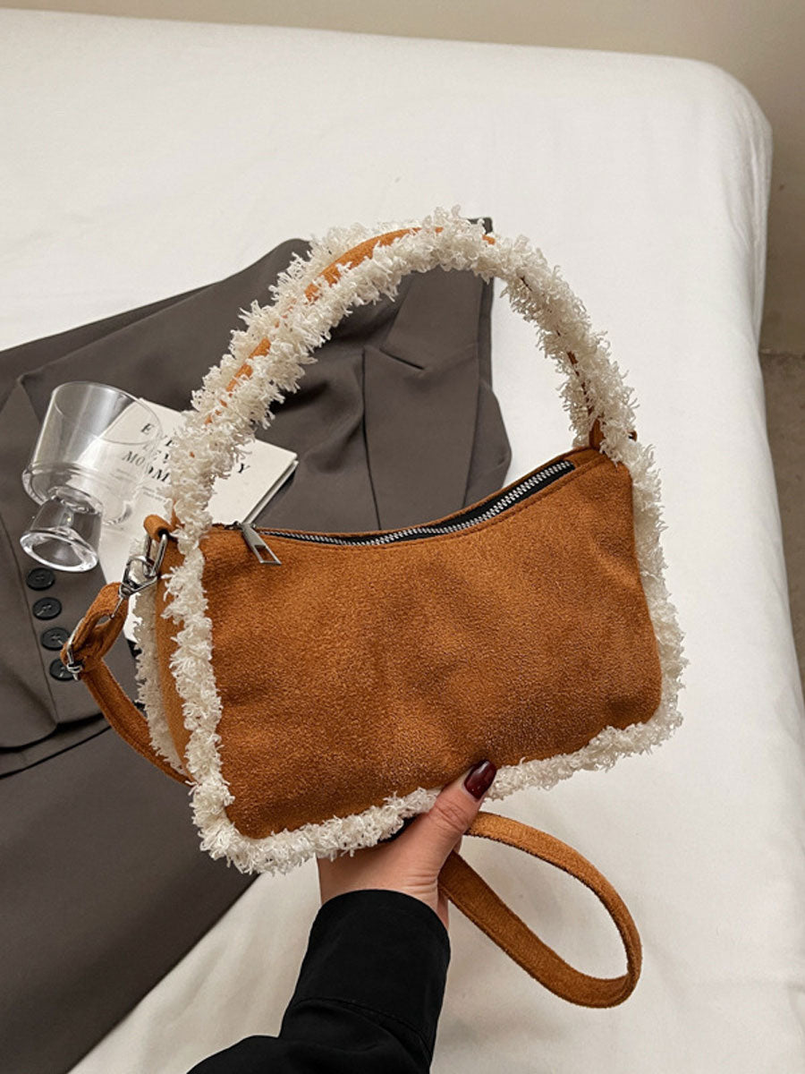 Trendy Plush Edge Crossbody Bag Brown