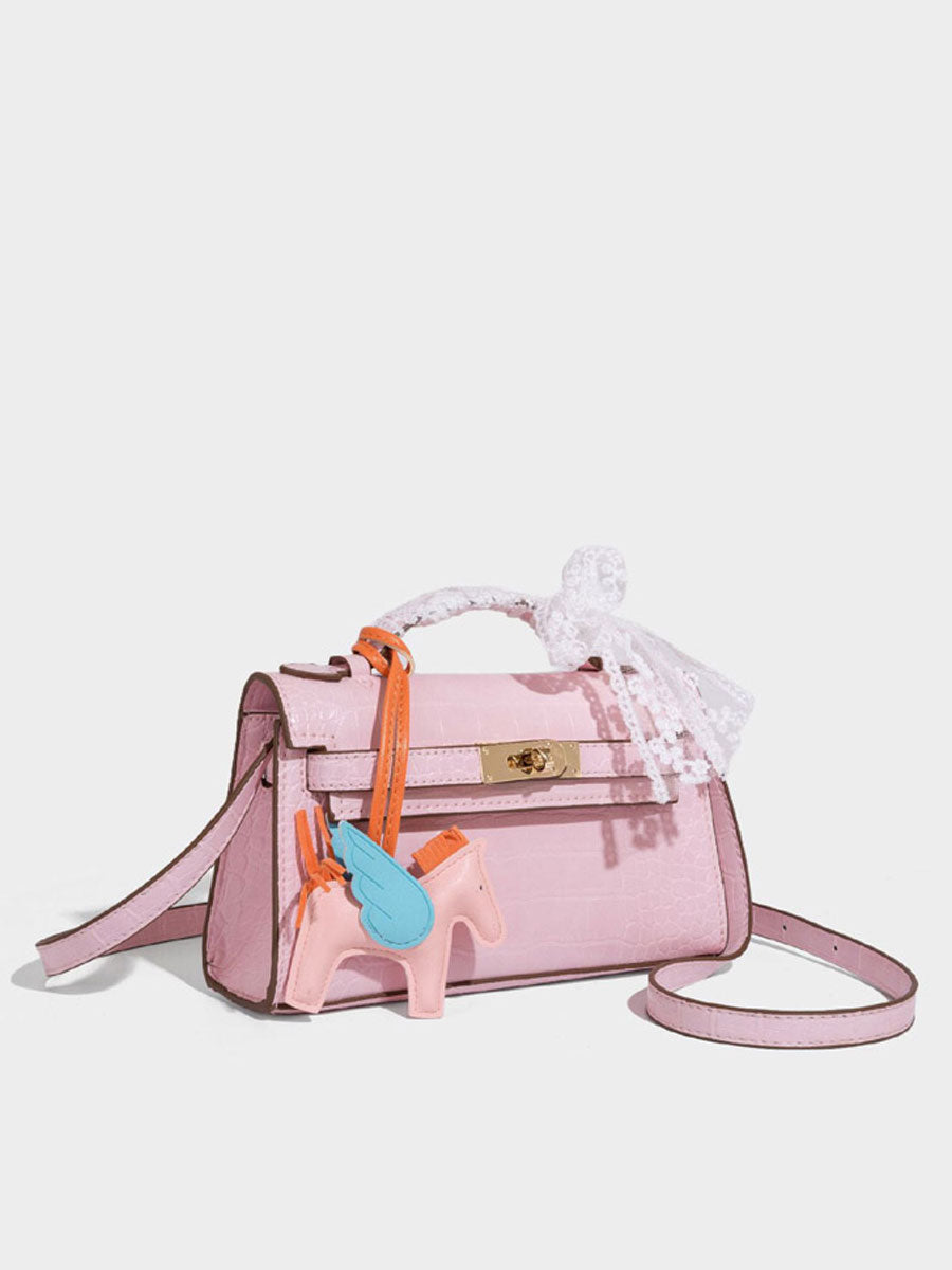 Fashion Crocodile Pattern Mini Kelly Bag Rose Red