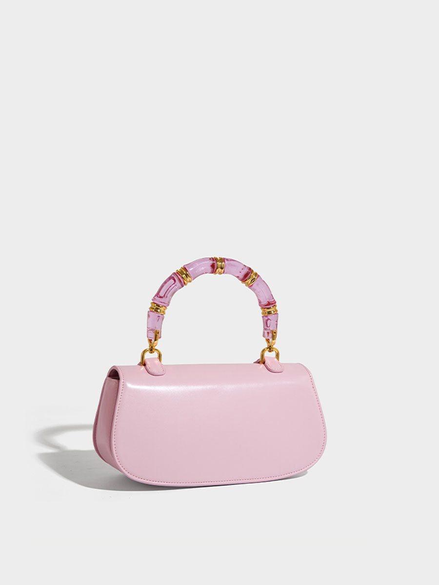 Macaron Leather Saddle Bag with Crystal Handle Black