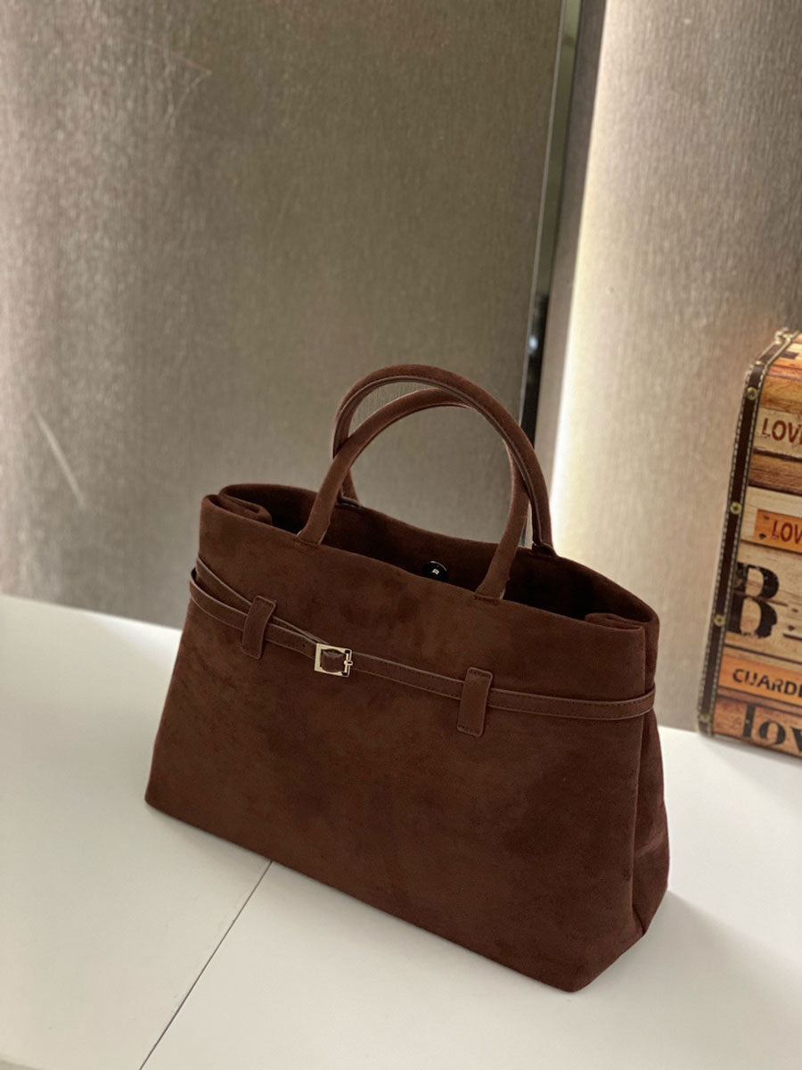 Vintage Suede Tote Bag With Strap Brown Leather