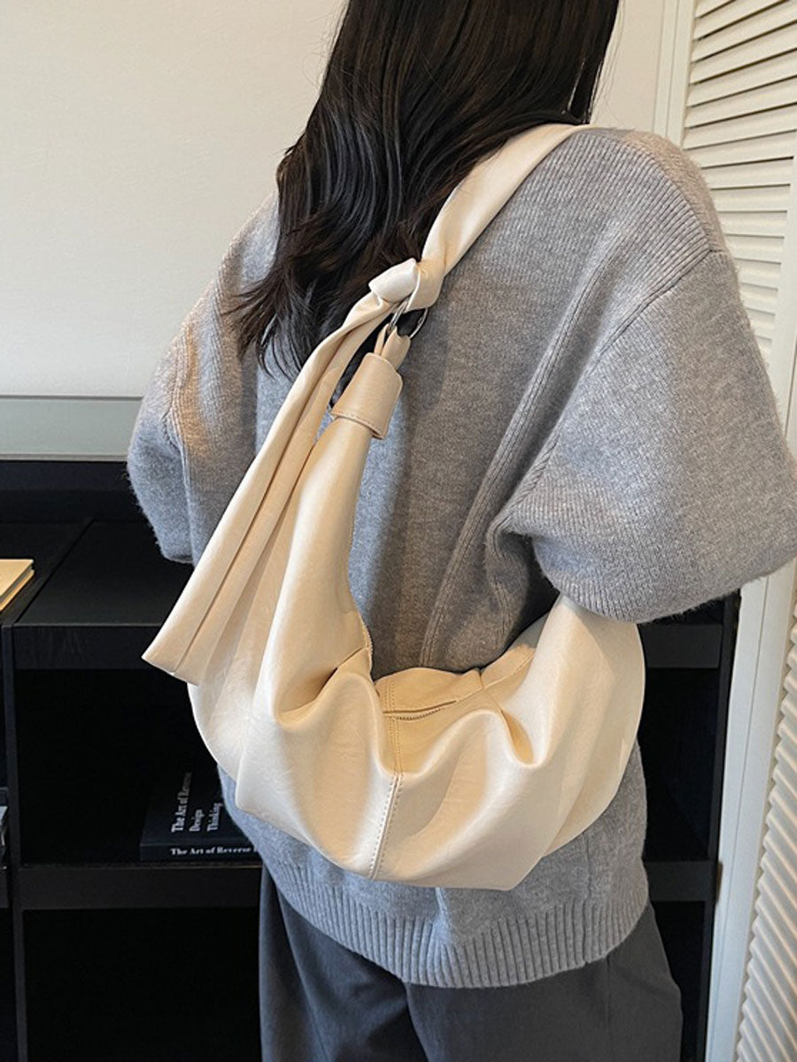 Soft Leather Hobo Shoulder Bag Coffee