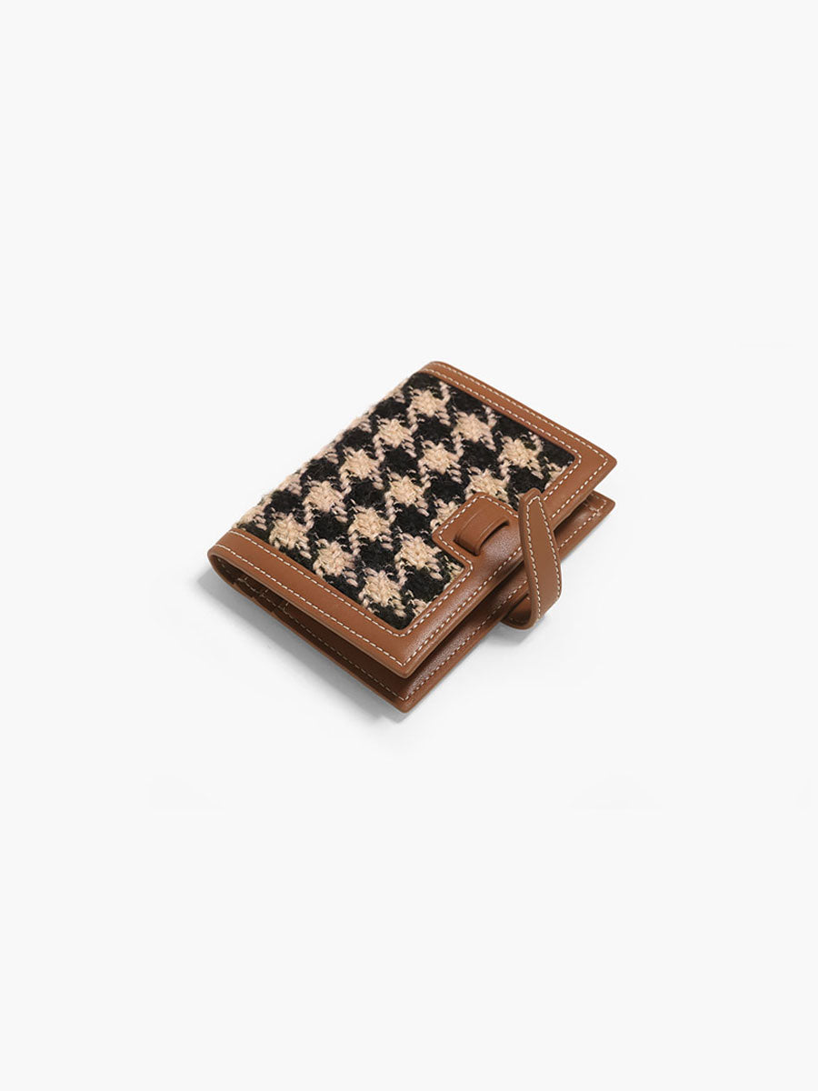 Houndstooth Short Wallet Appricot Brown