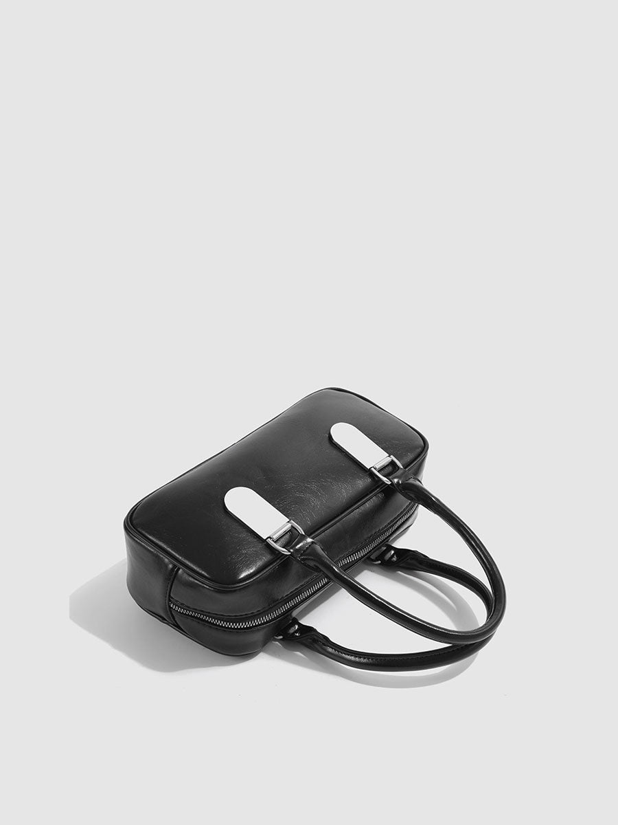 Vegan Leather Top Handle Bag Black