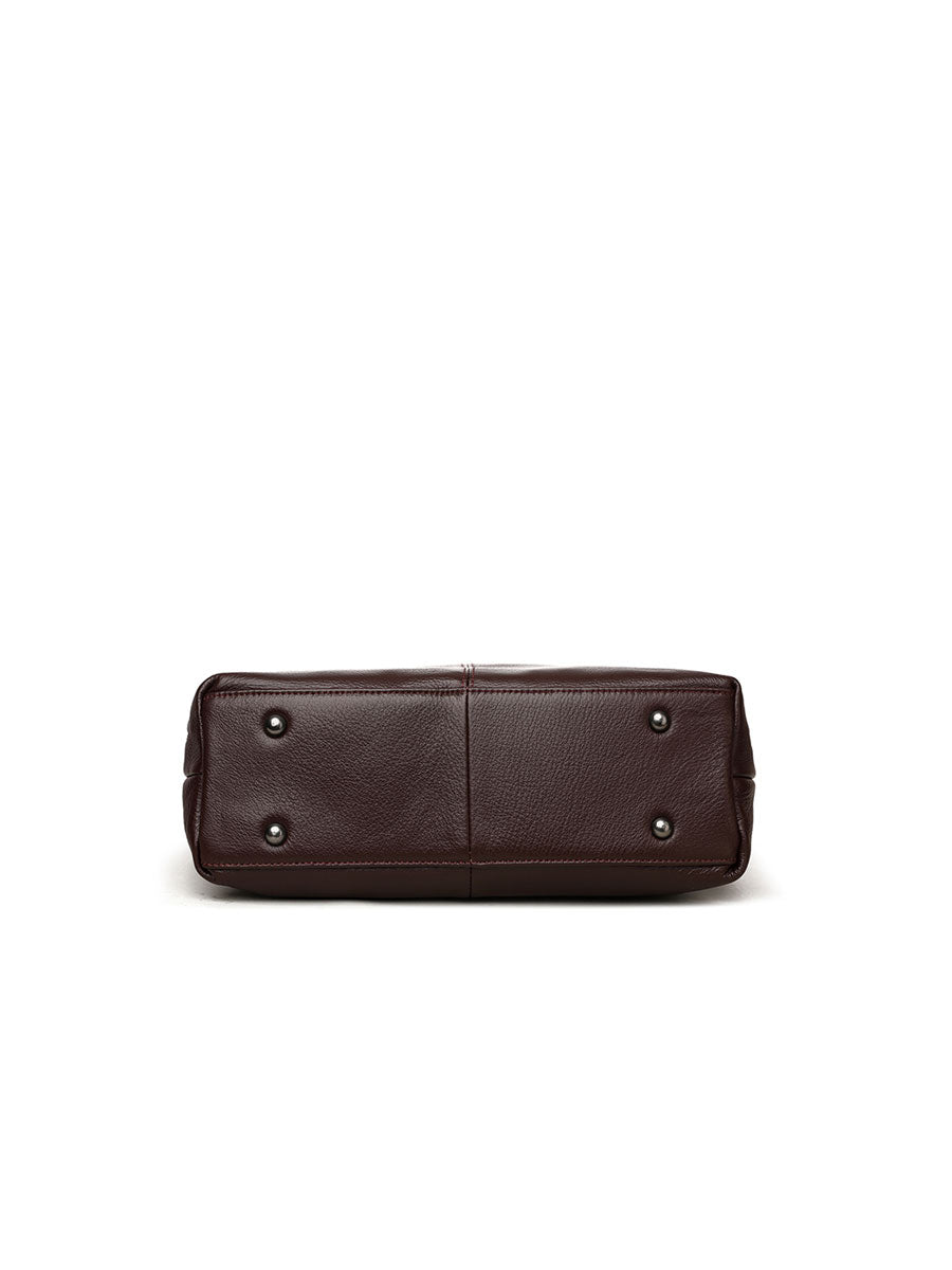 Genuine Leather Tote Bag With Zipper Red
