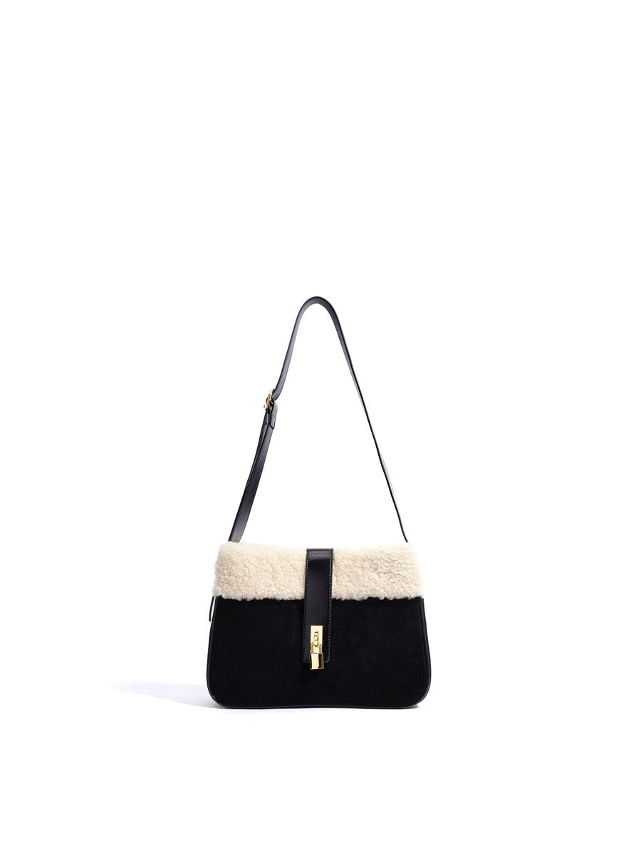 Chic Plush Shearling Tote Purse Black