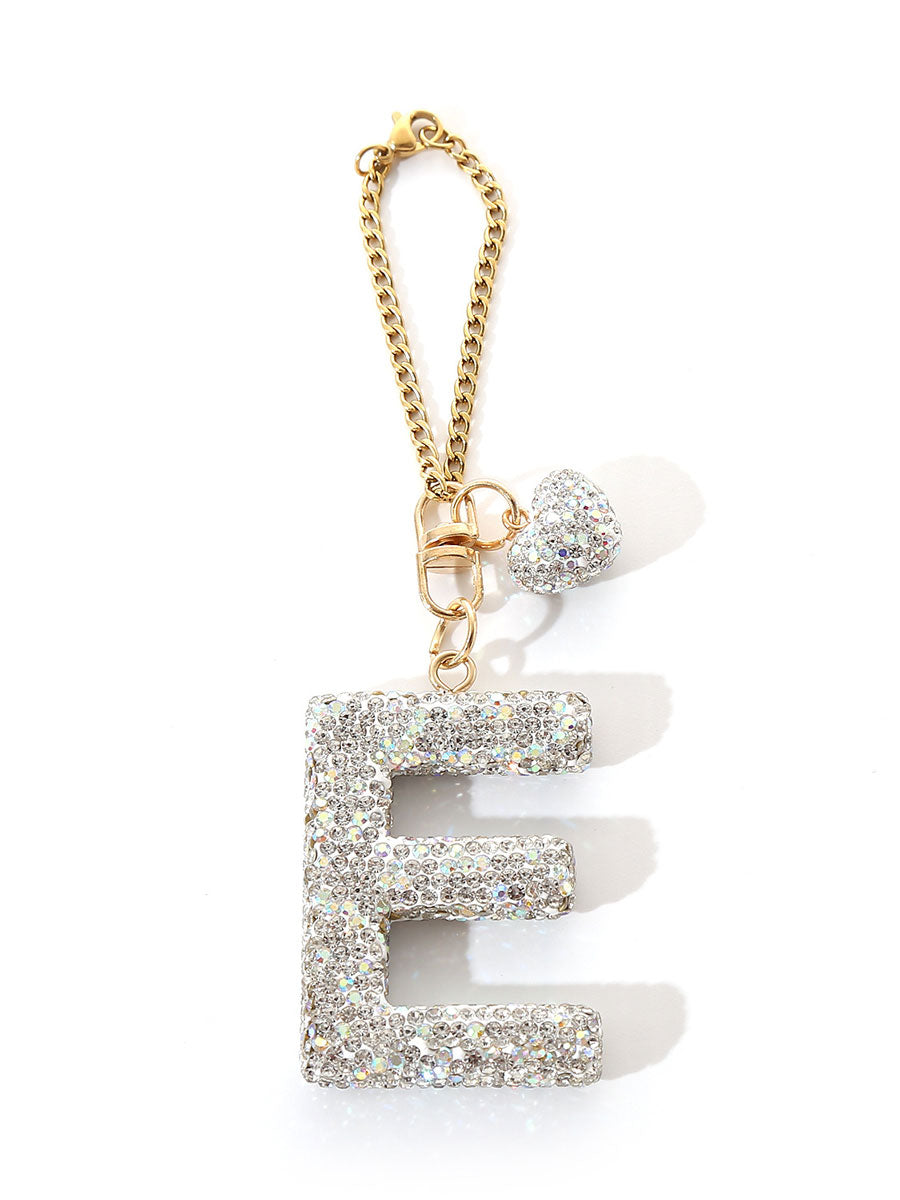 Custom Rhinestone Letter Heart Keychain