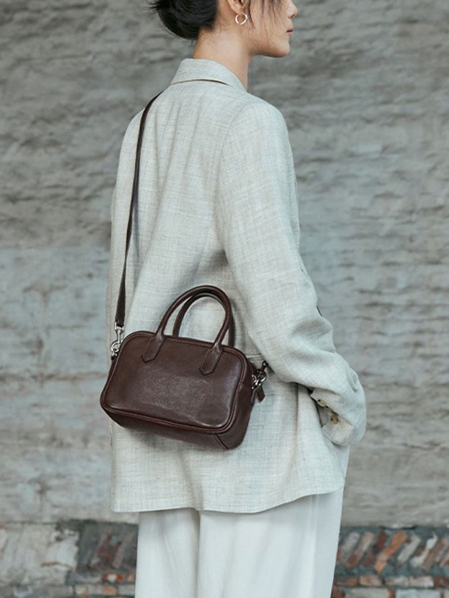Vintage Leather Box Tote Bag Orange