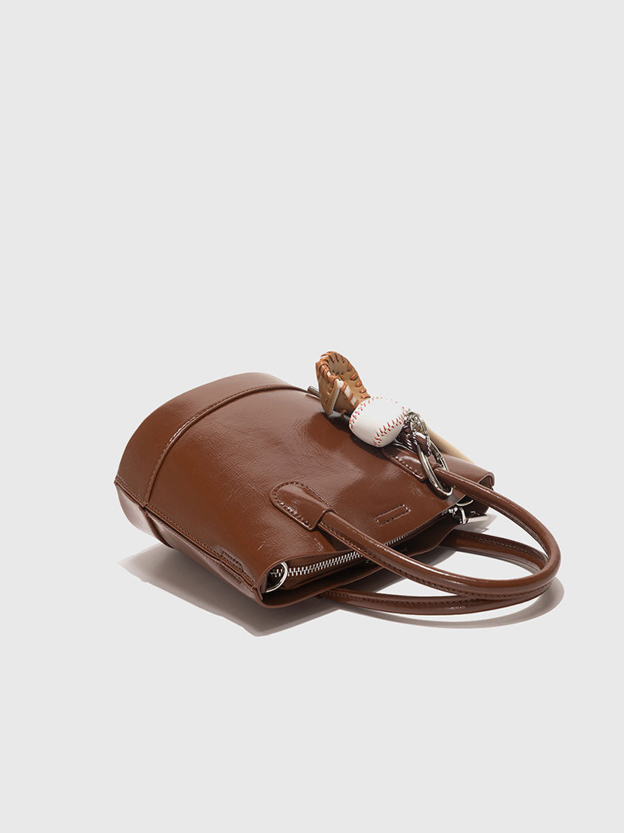 Genuine Patent Leather Bucket Bag Black