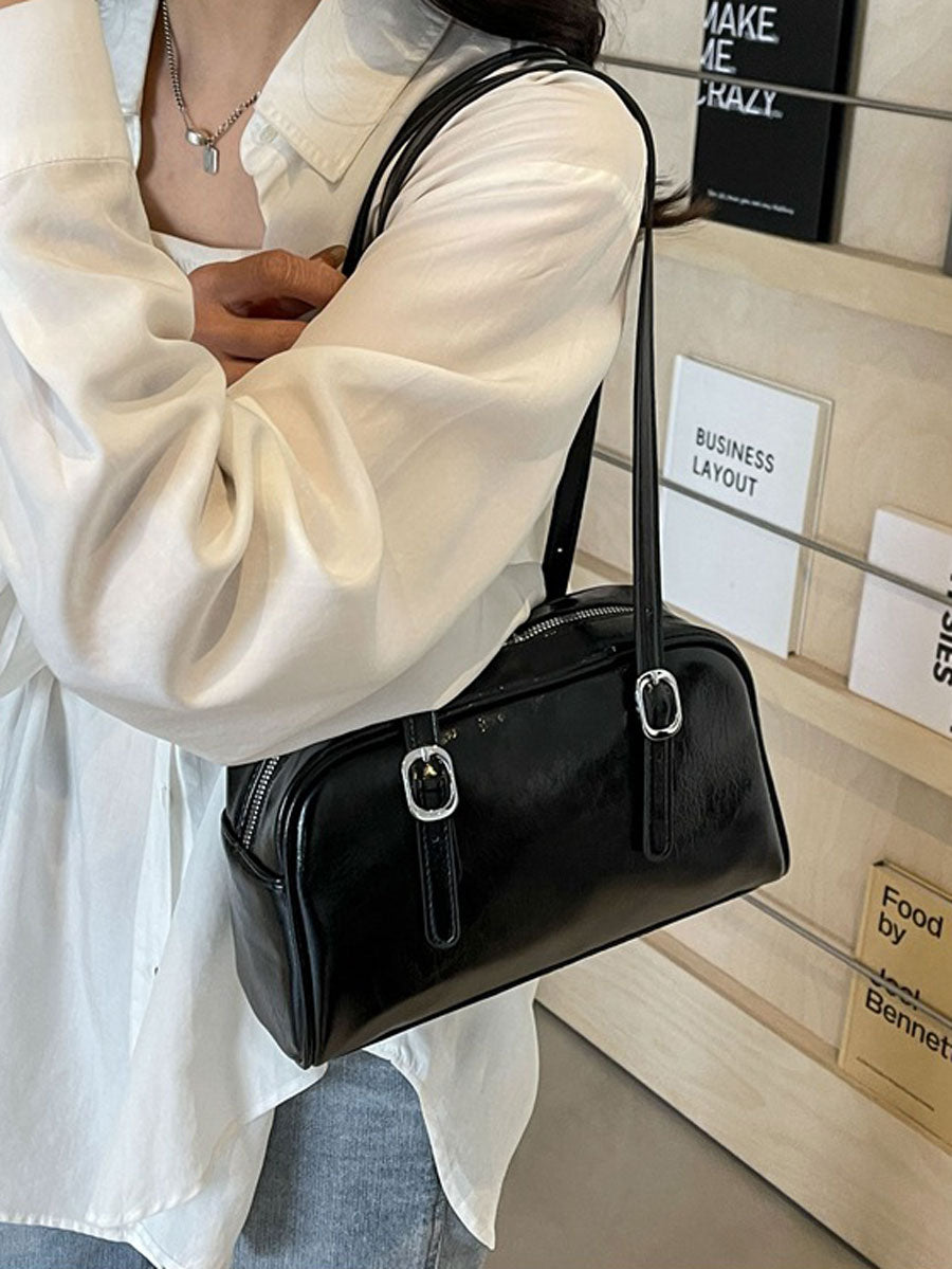 Vintage Boxy Leather Baguette Handbag White