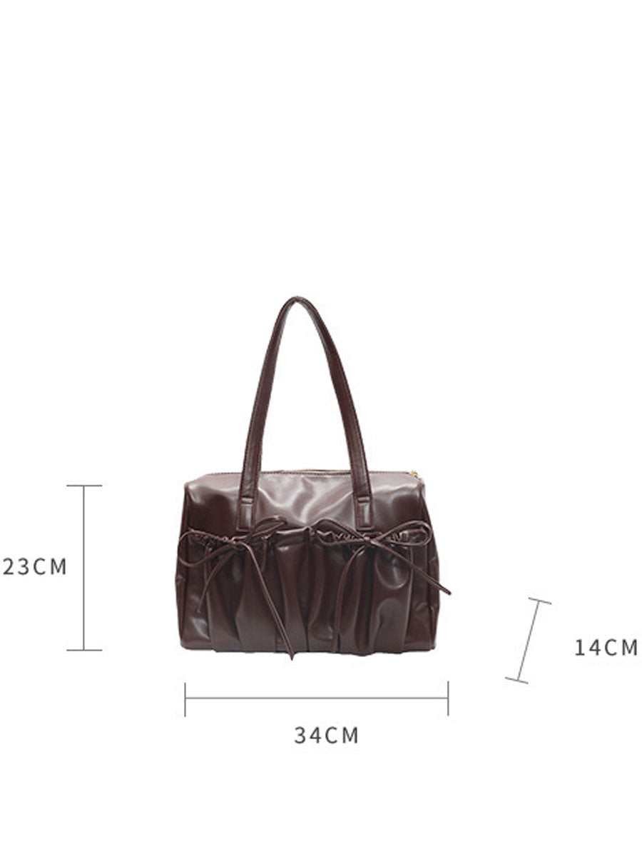 Large Capacity Tote Bag with Bowknot Design Brown