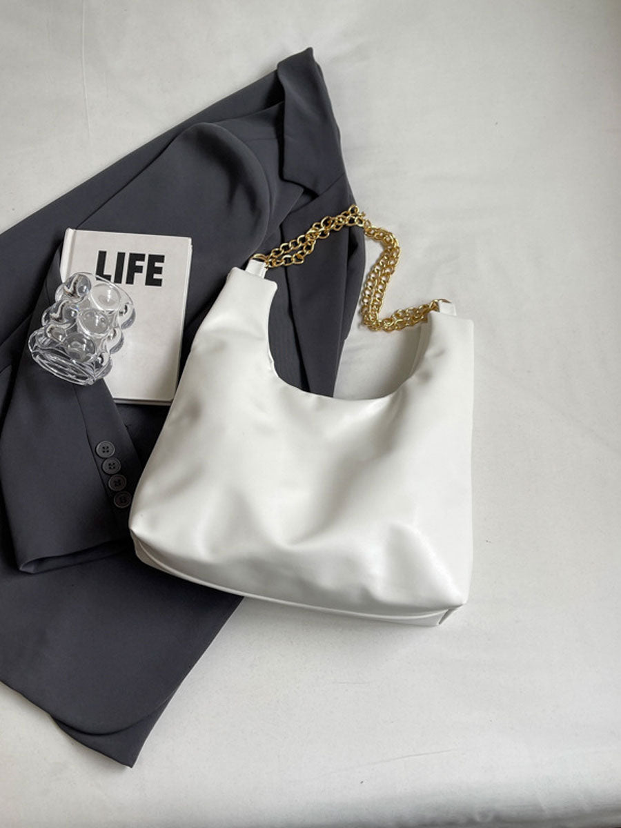 Large Tote Bag with Gold Chain Black