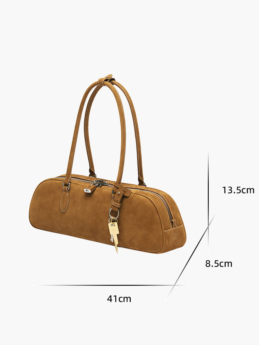 Real Leather Baguette Bag Green