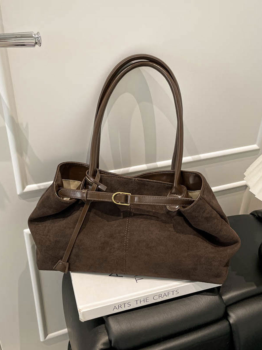 Vintage Suede Tote Bag Large Capacity Brown Leopard