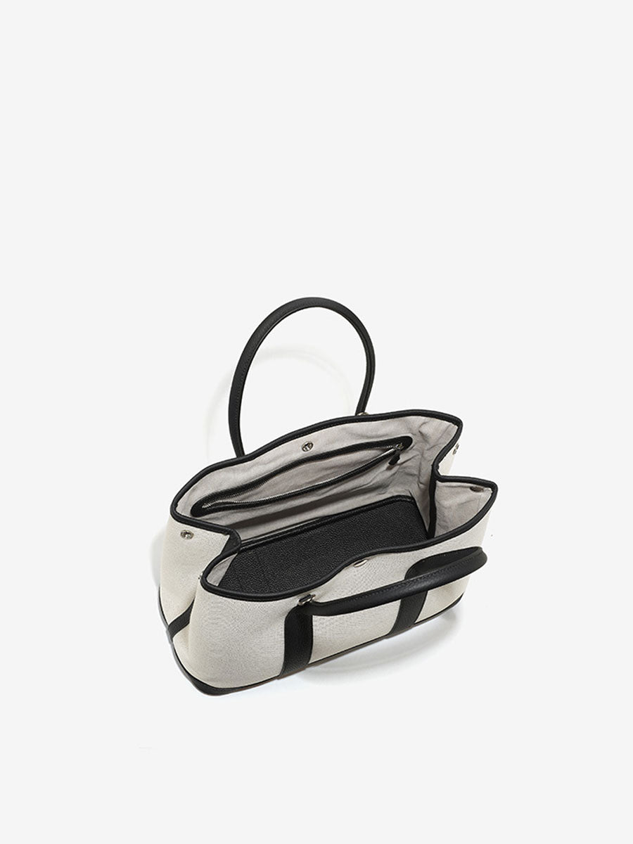 Minimalist Canvas Real Leather Tote Bag White