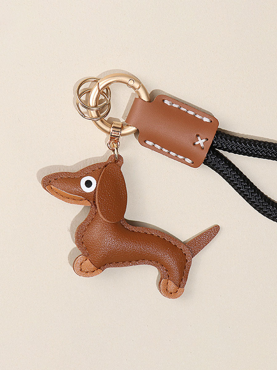 Cute Dachshund Dog  Leather Keychain