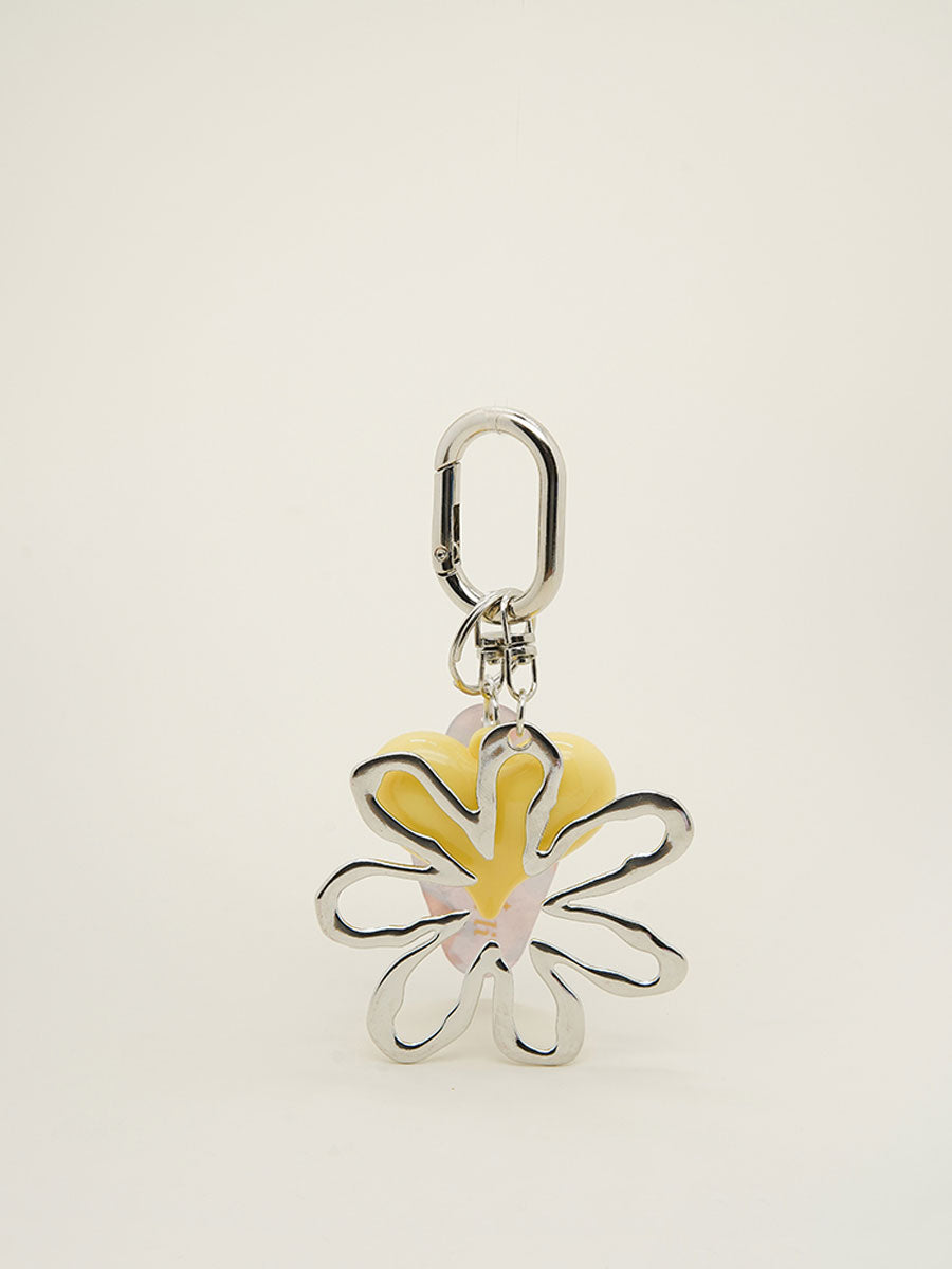 Silver Flower Arlyic Heart Bag Charm