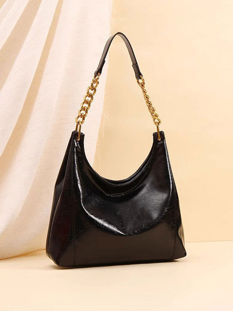 Elegant Red Glossy Shoulder Bag Black