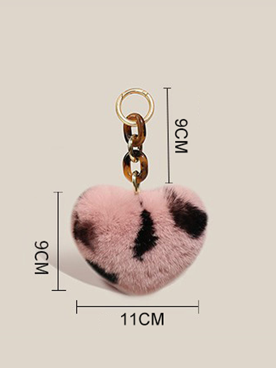Real Rabbit Fur Leopard Heart Keychain