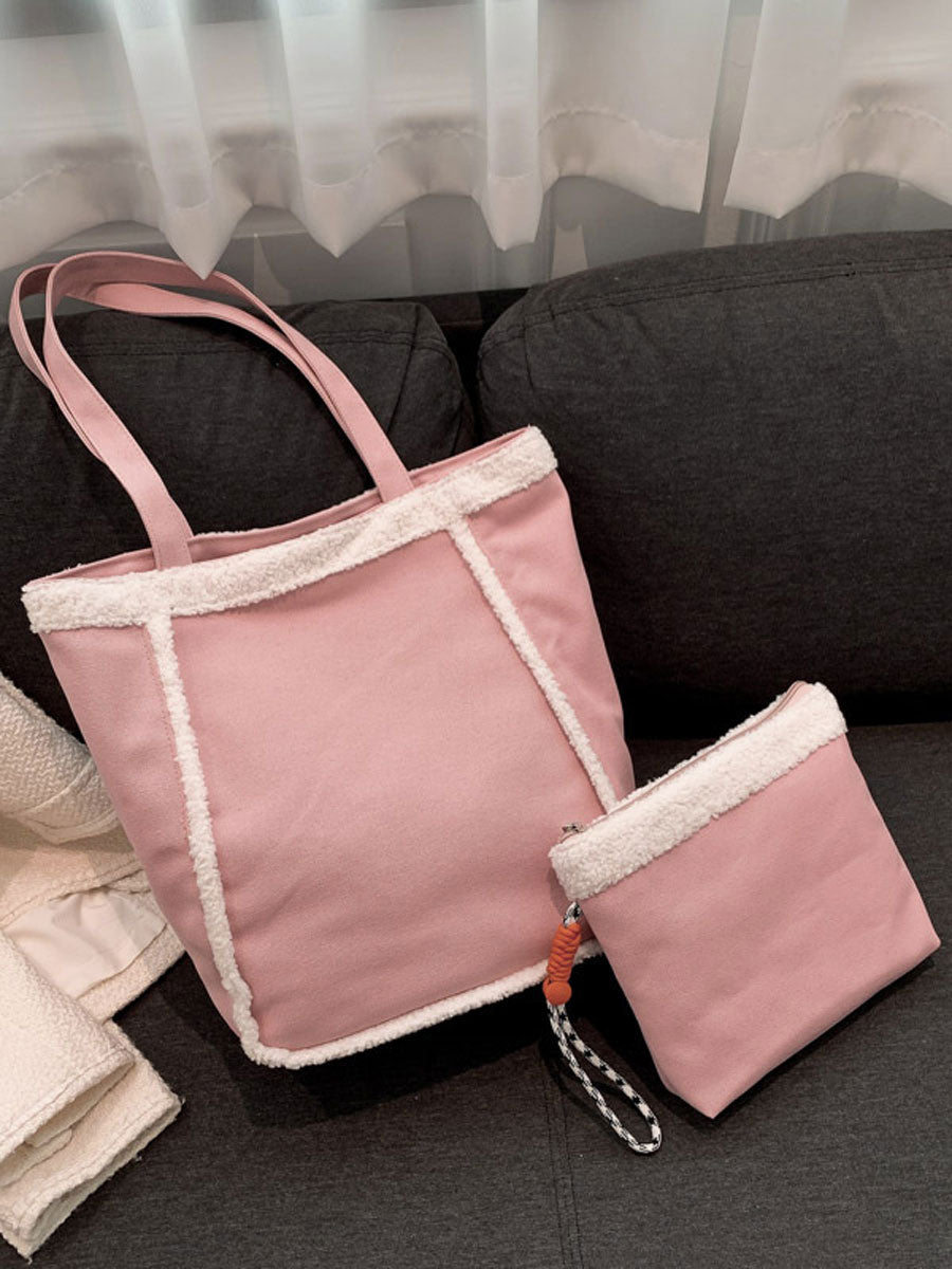 Cozy Sherpa Trim Tote Bag Black