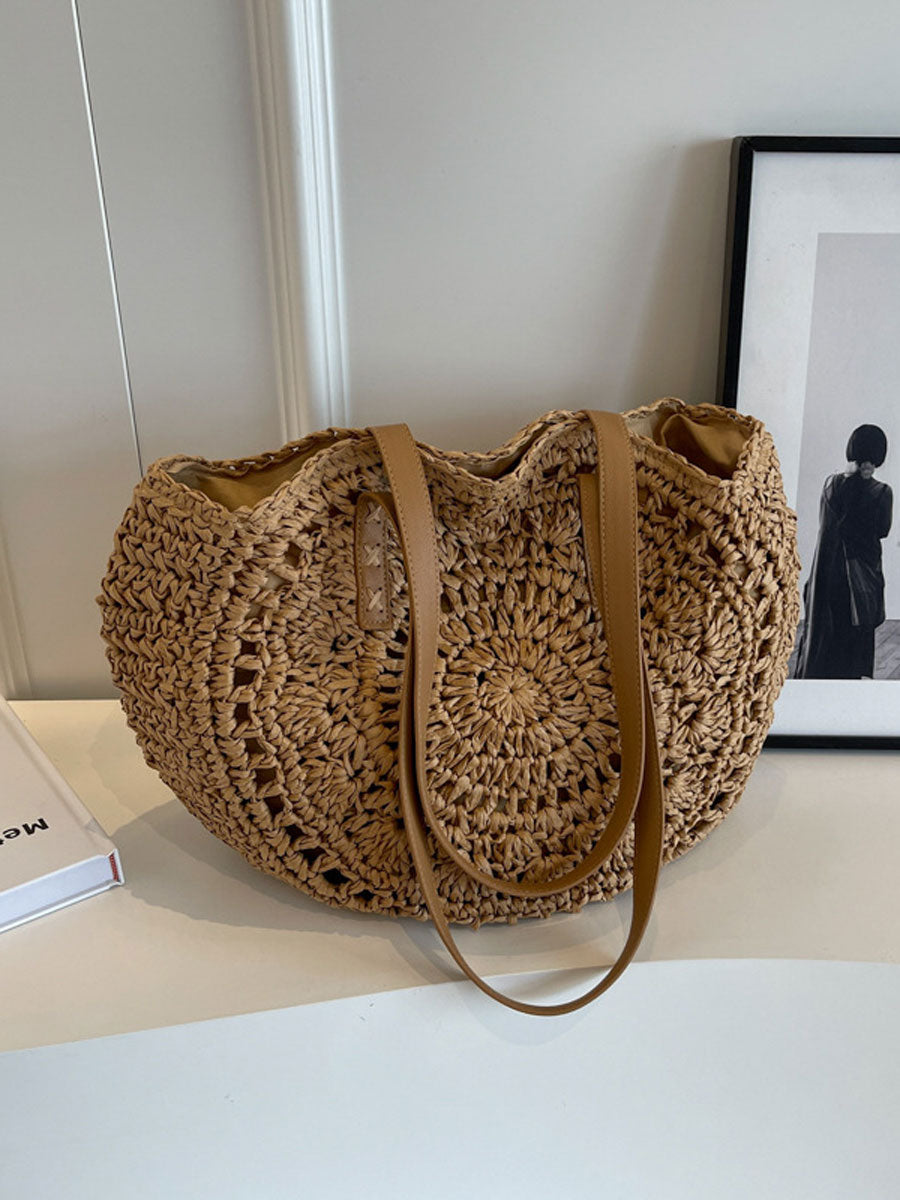 Large Woven Straw Tote Bag Khaki