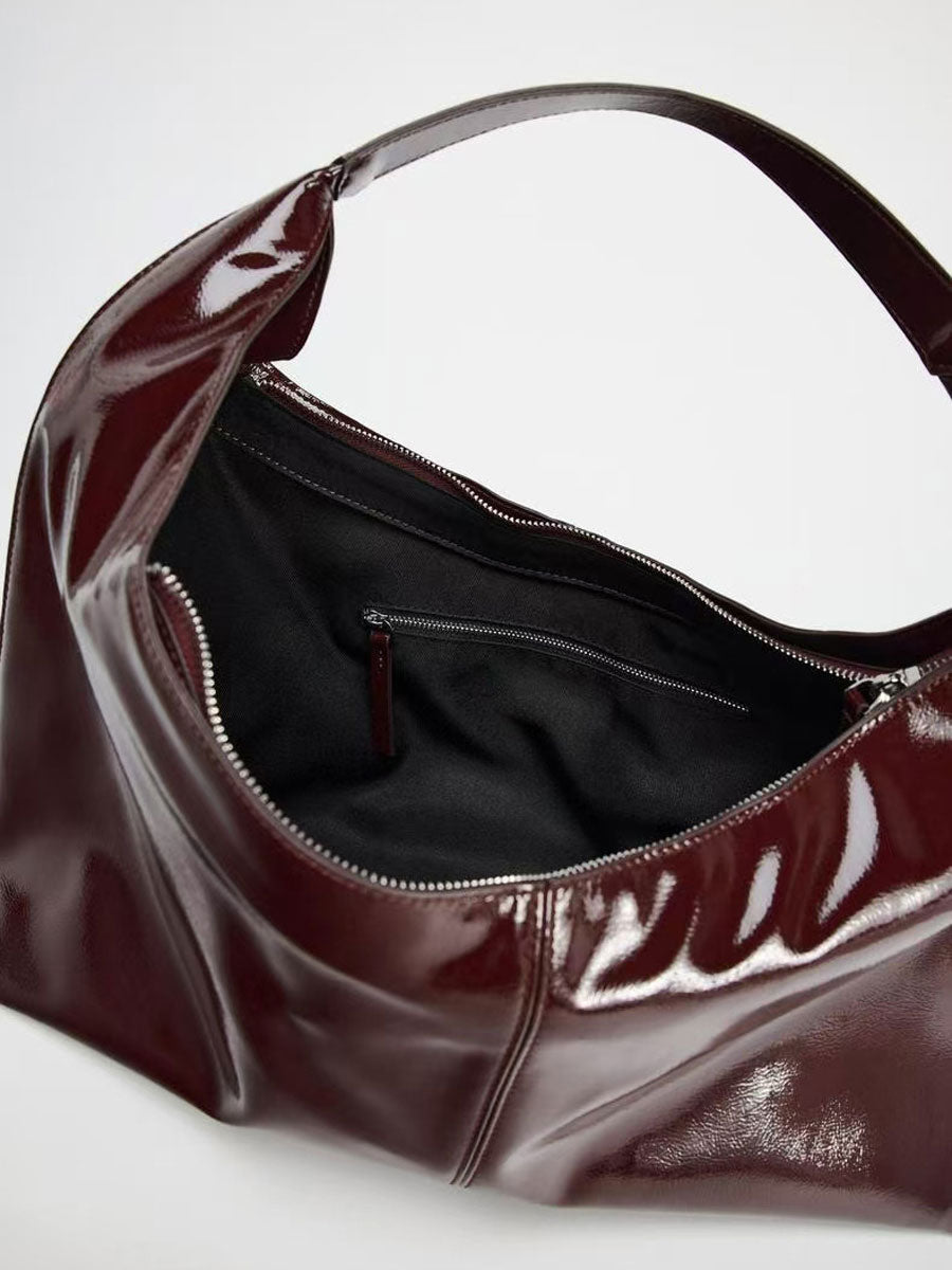 Soft Patent Leather Shoulder Tote Handbag Red