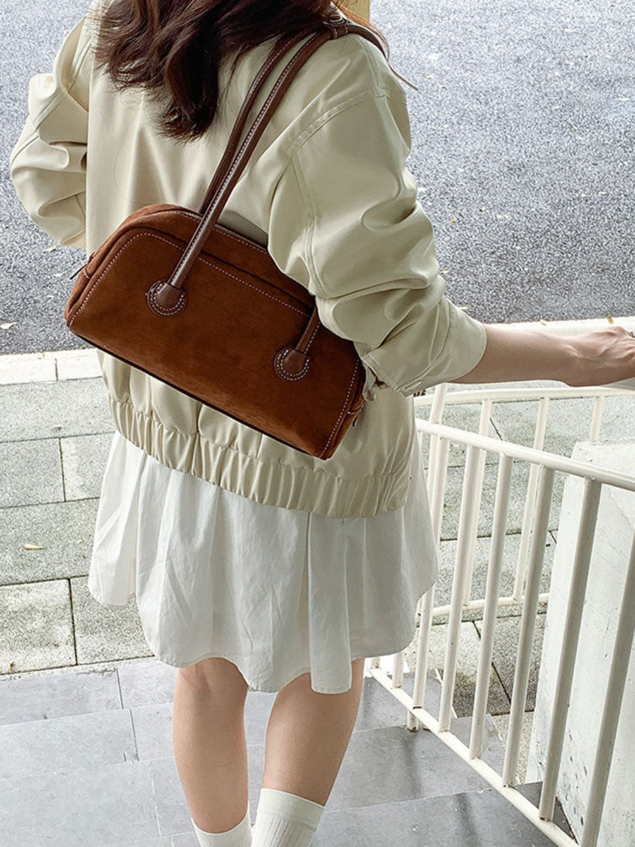 Vintage Suede Shoulder Bag Khaki
