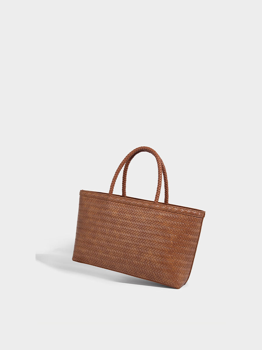 Real Leather Woven Tote Basket Bag White