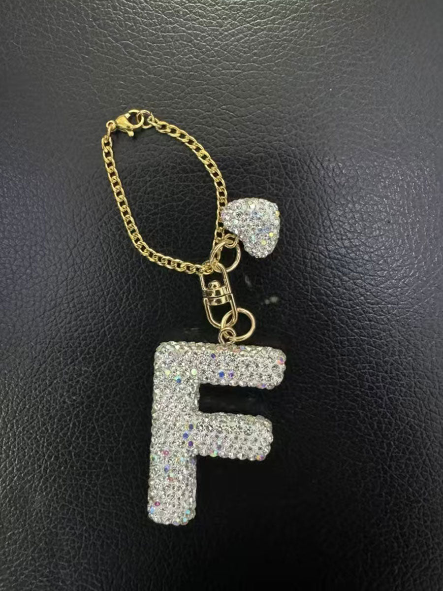 Custom Rhinestone Letter Heart Keychain