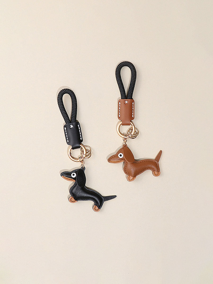 Cute Dachshund Dog  Leather Keychain
