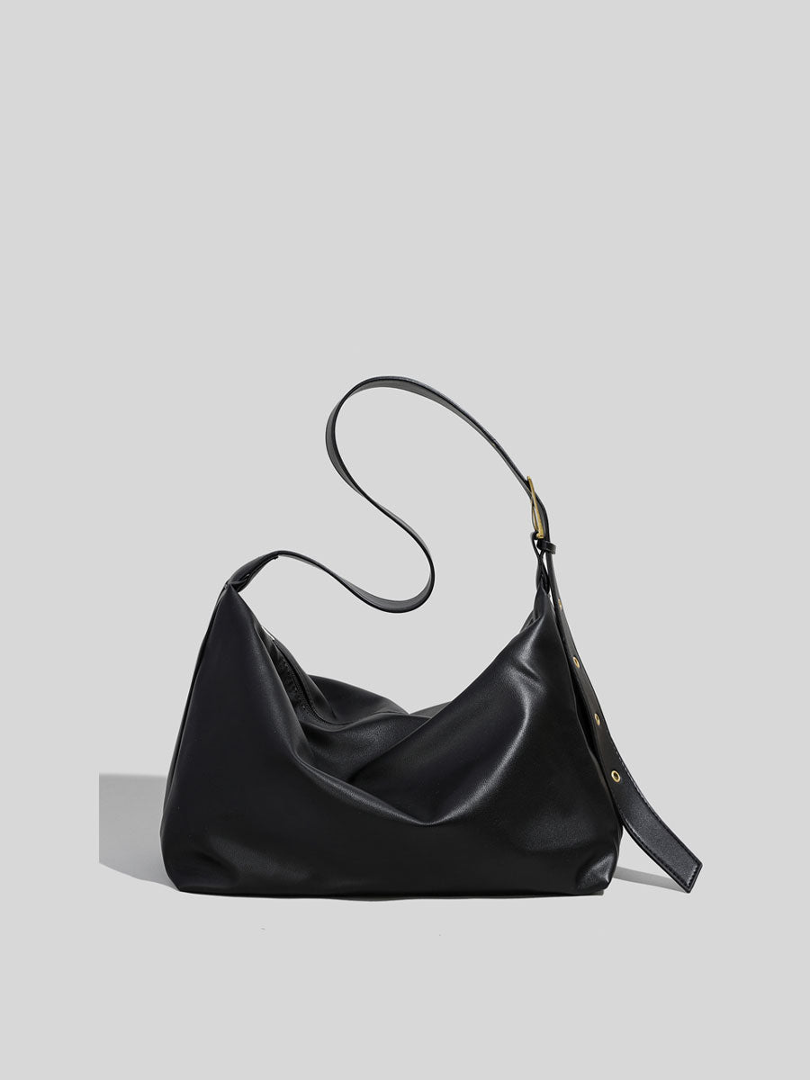 Slouchy Leather Hobo Shoulder Bag Coffee