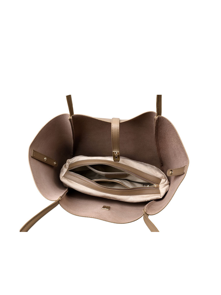 Elegant Leather Tote Bag Large Capacility Khaki