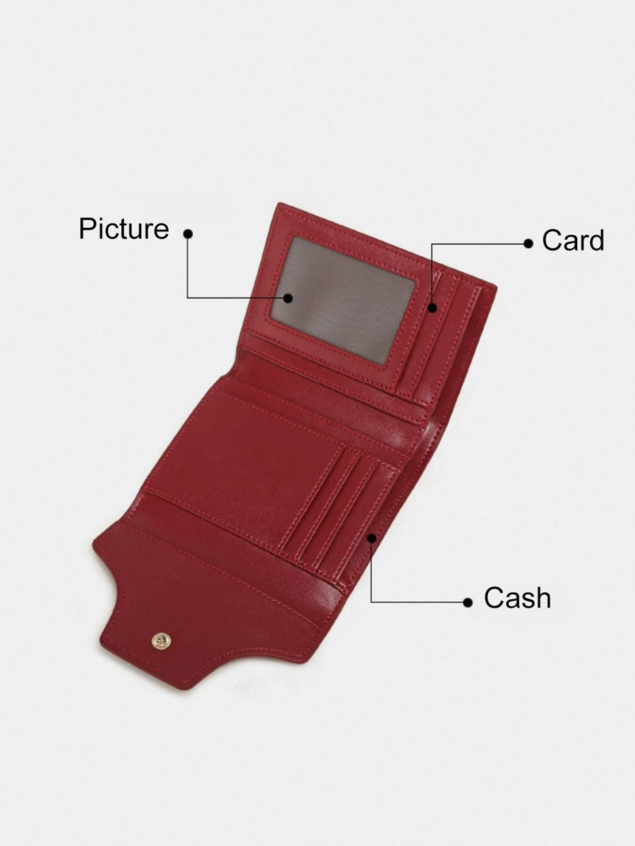 Genuine Leather Bow Short Wallet Red