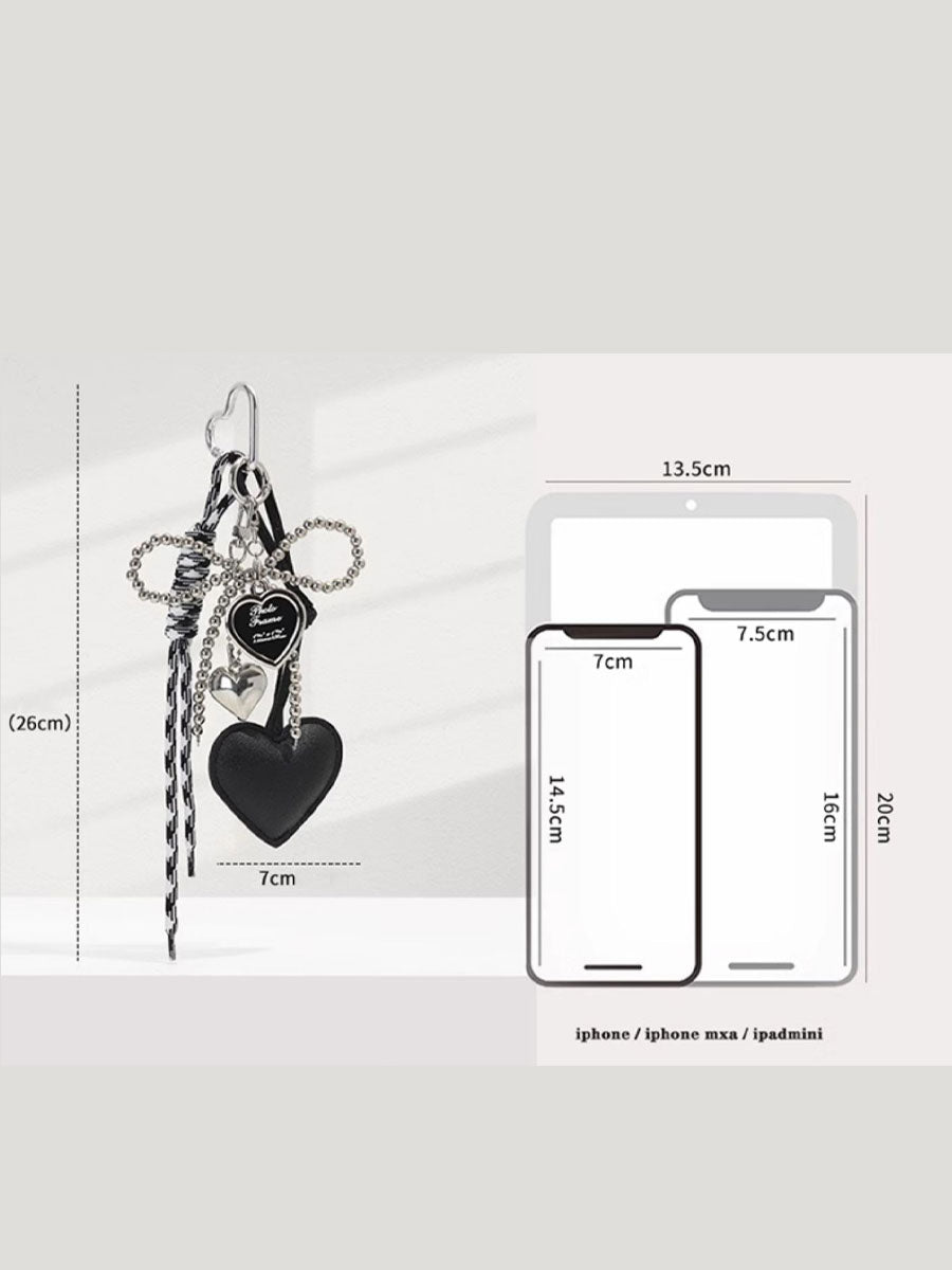 Silver Bead Bow Bag Charm – Chic Leather Heart Keychain Pendant for Women