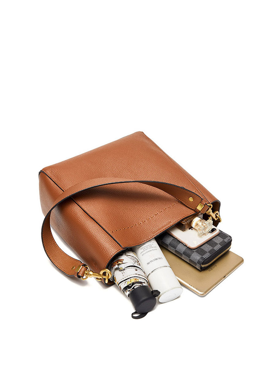 Vintage Genuine Leather Bucket Bag Brown