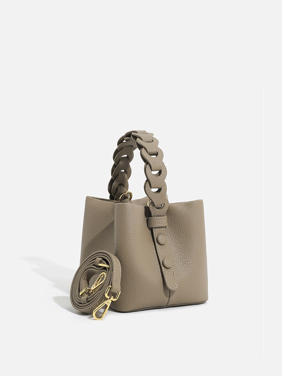 Genuine Leather Basket Tote Bag Pink