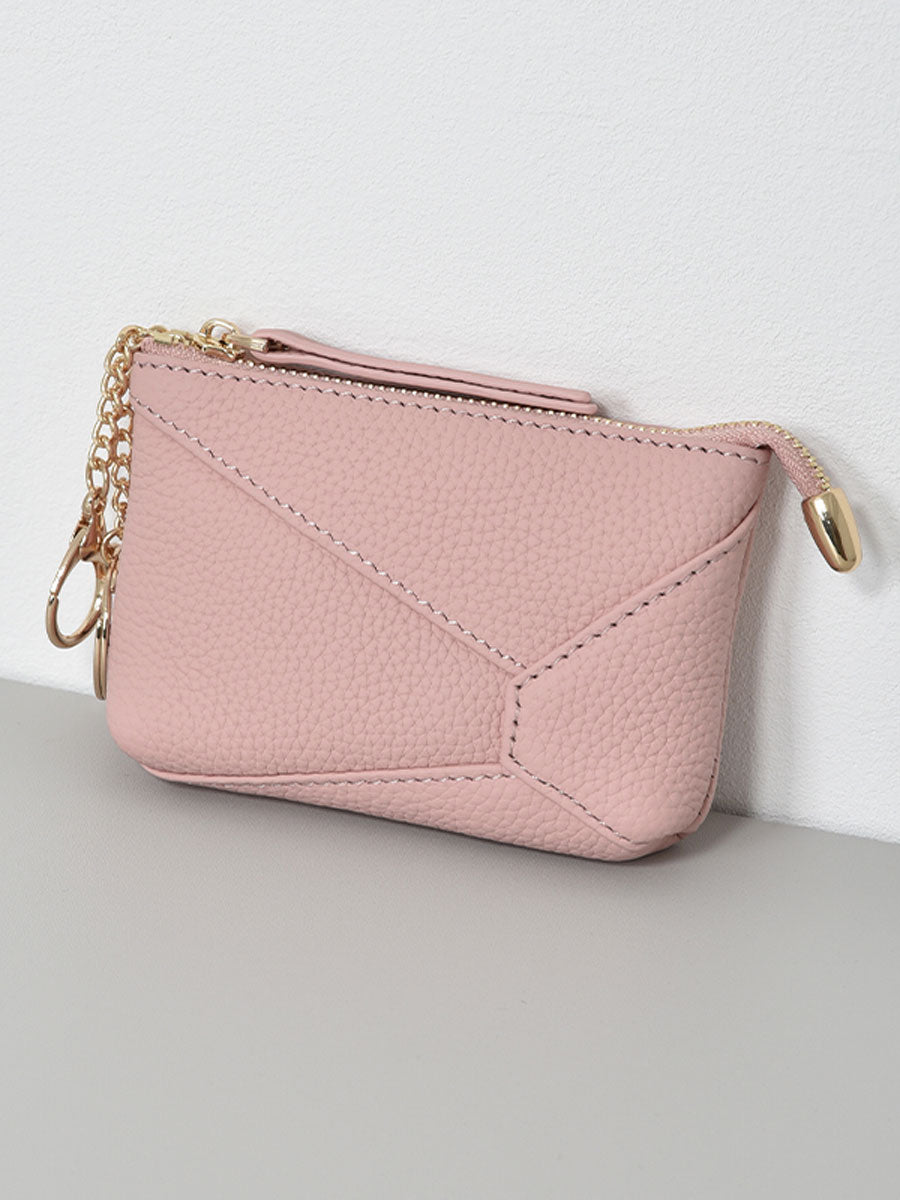 Genuine Leather Patchwork Coin Purse Pink