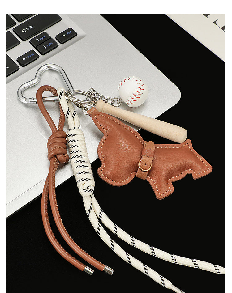 Sporty Leather French Bulldog Keychain