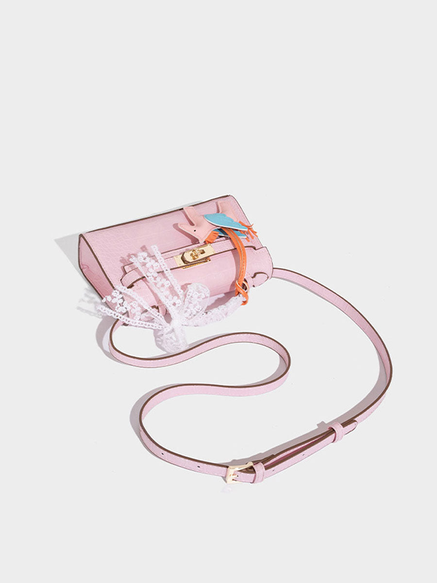 Fashion Crocodile Pattern Mini Kelly Bag Rose Red