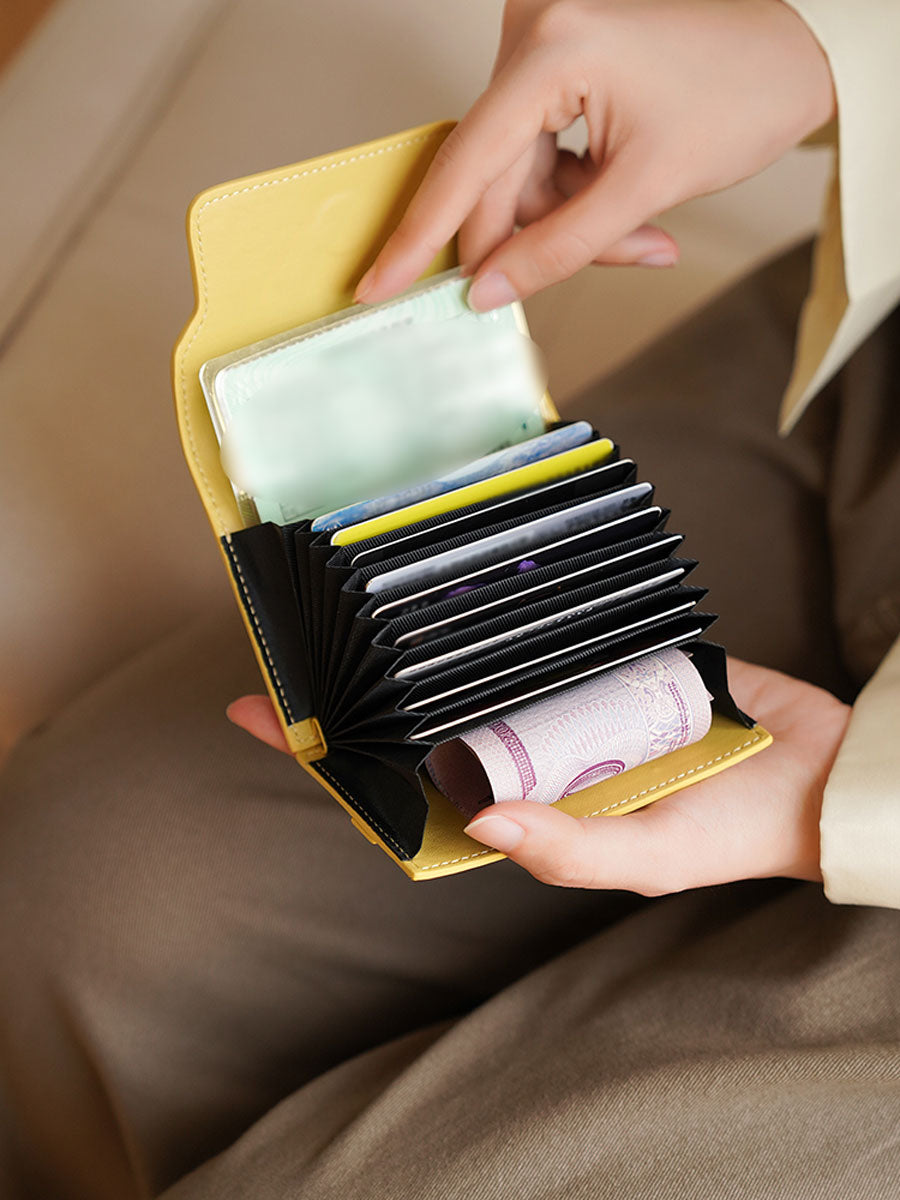 Genuine Leather Accordion Card Holder Pink