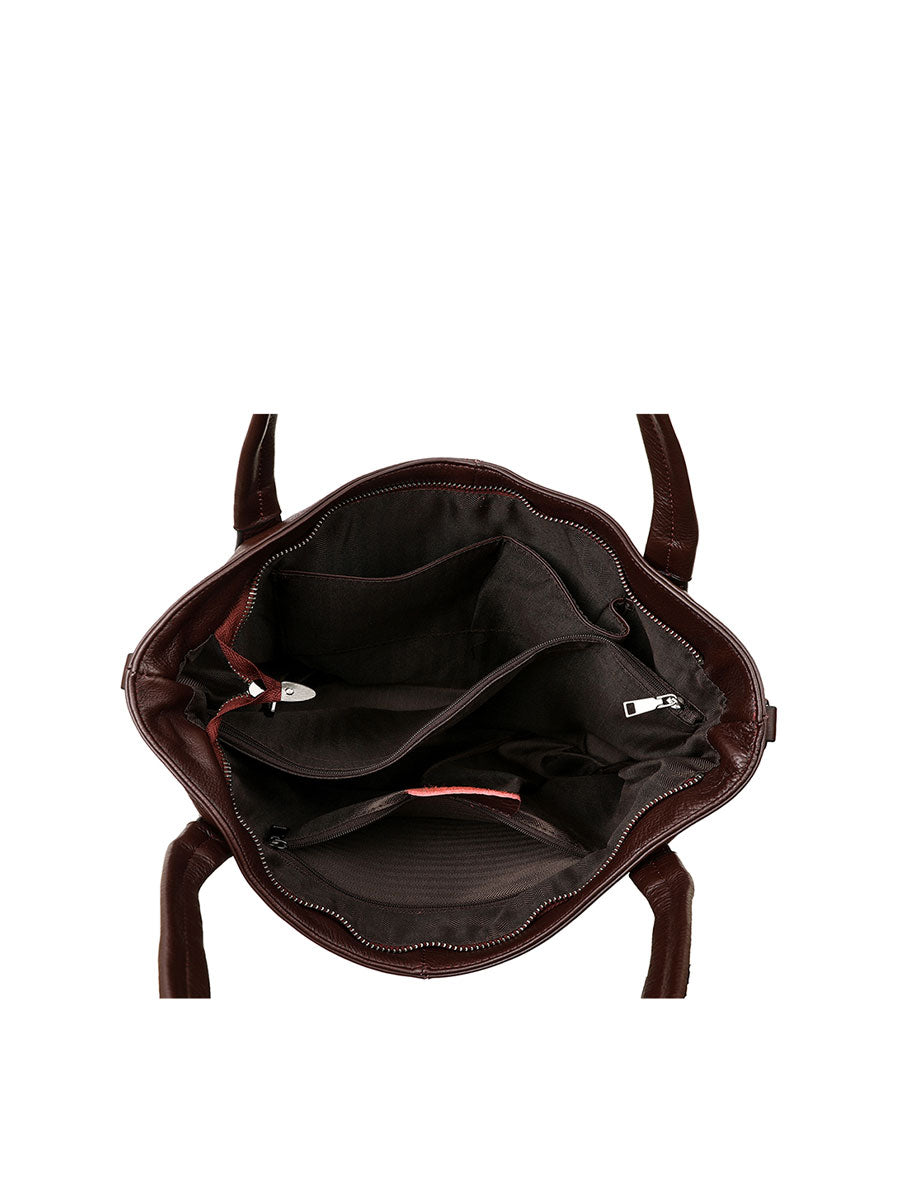 Genuine Leather Tote Bag With Zipper Red