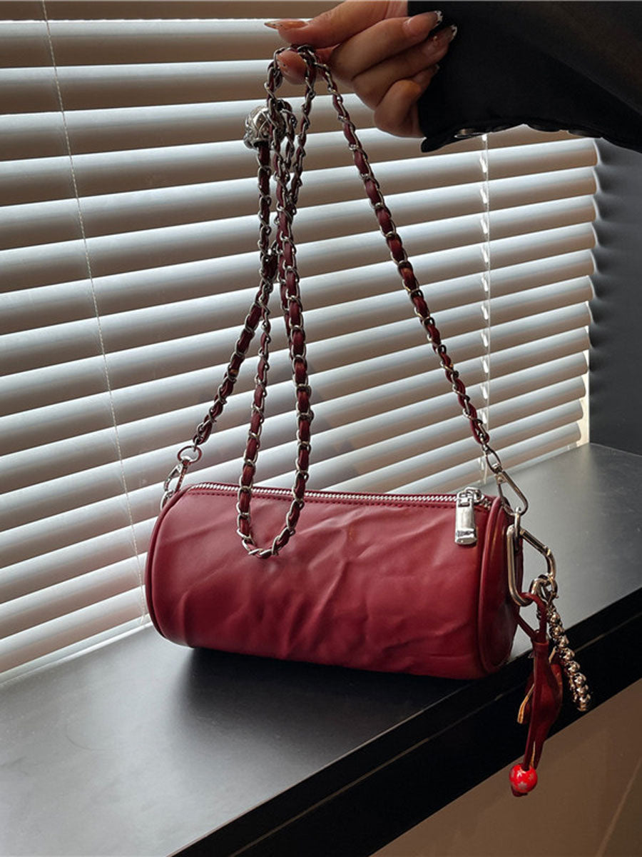 French Vintage Leather Bucket Bag Silver