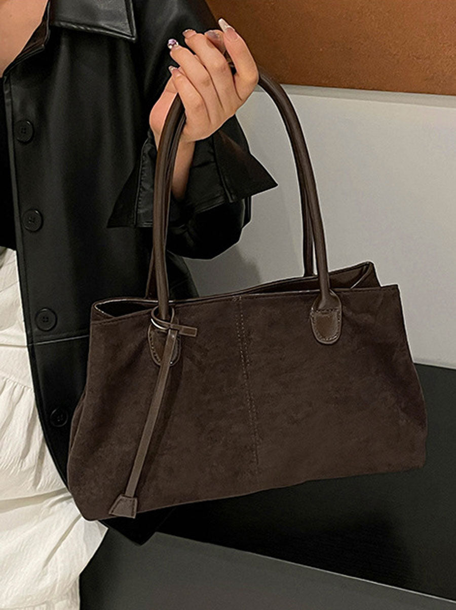 Vintage Suede Tote Bag Large Capacity Black