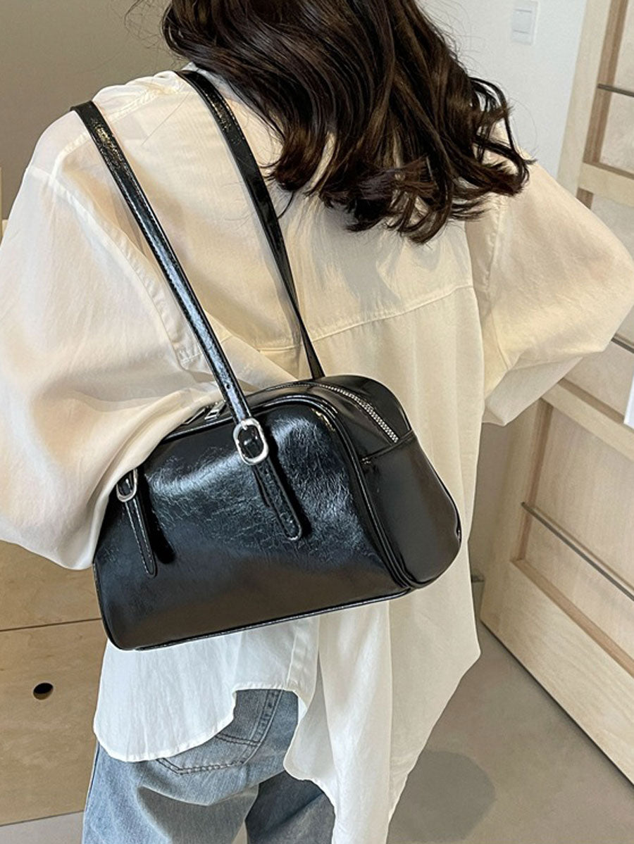 Vintage Boxy Leather Baguette Handbag White
