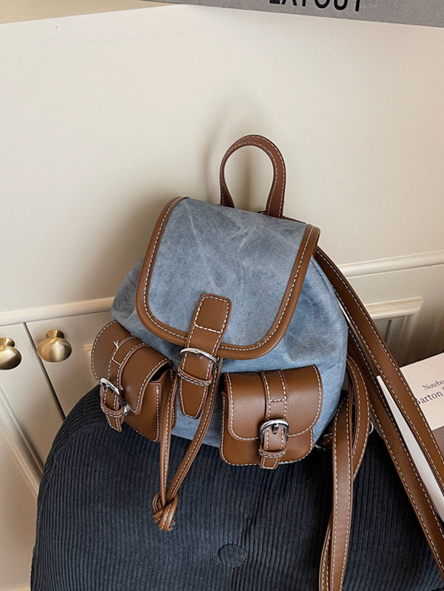 Vintage Canvas Leather Backpack Grey